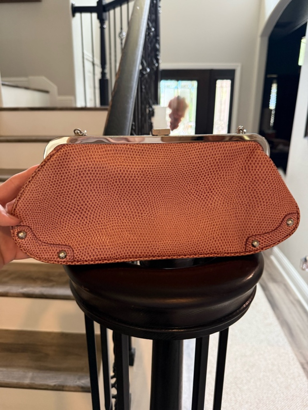 Rafe New‎ York Clutch | Pink Lizard | Silver Metal Details